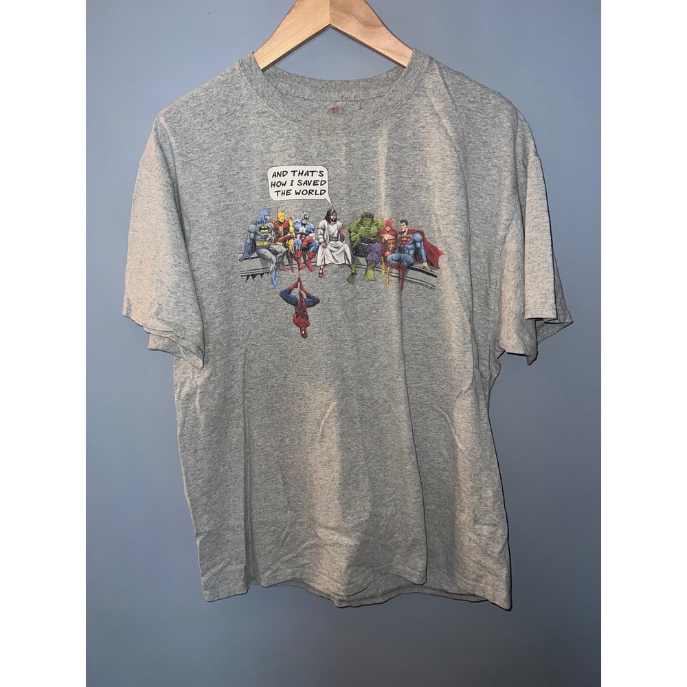 Hanes Jesus Superheroes Graphic Tee Heather Grey Mens L And Thats How I Saved